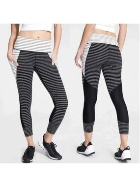Athleta Black & White Striped XS Leggings